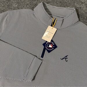 Peter Millar Atlanta Braves Perth Sugar Stripe Mens XL Performance 1/4 Zip NWT